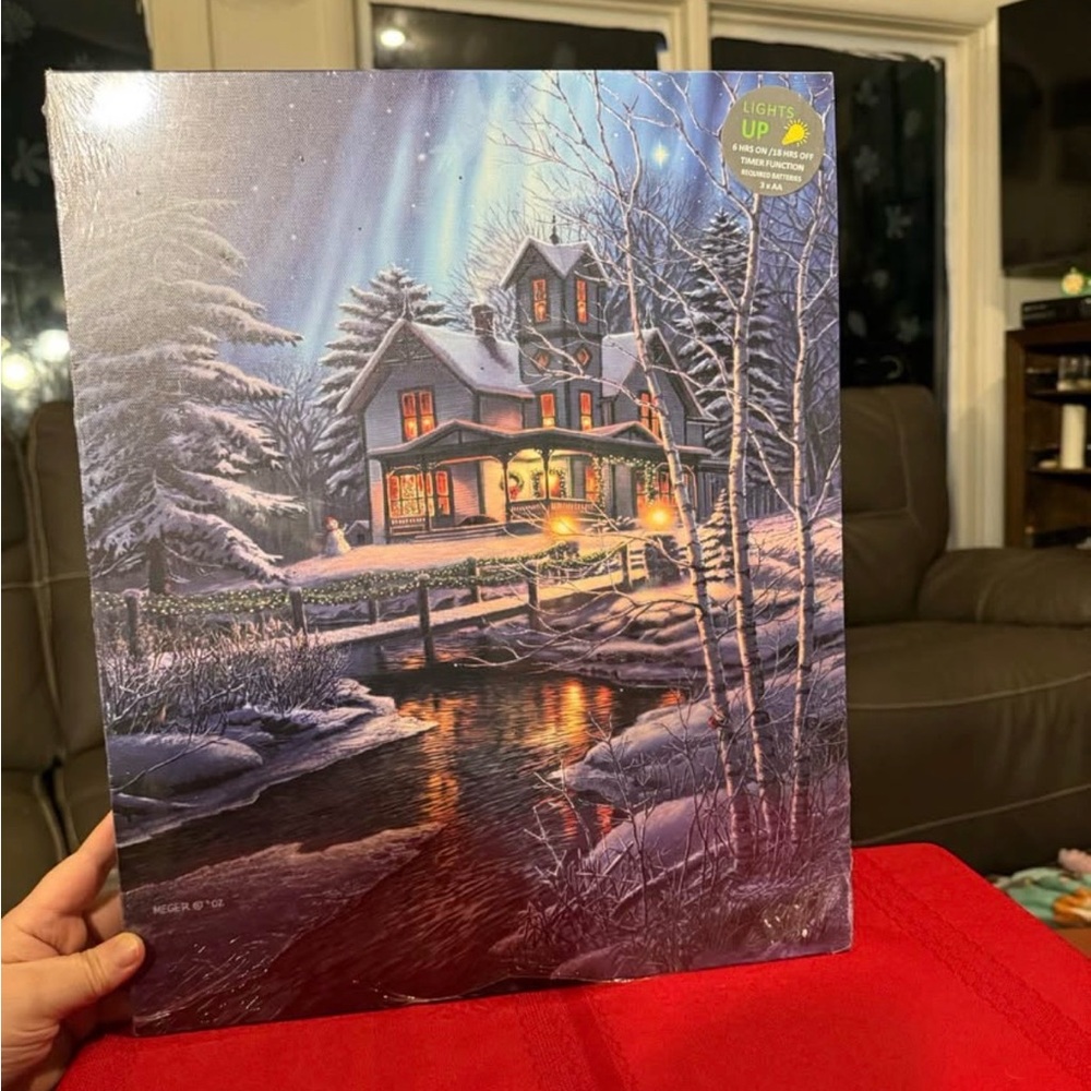 Oak Street Light Up Winter Scene Canvas with LED Battery Operated Lights